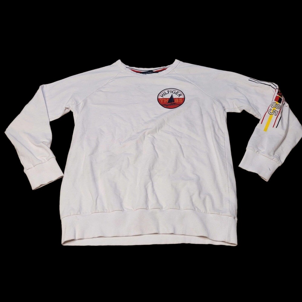 Tommy Hilfiger Mens M Medium White Lightweight Sweatshirt Sleeve Logo